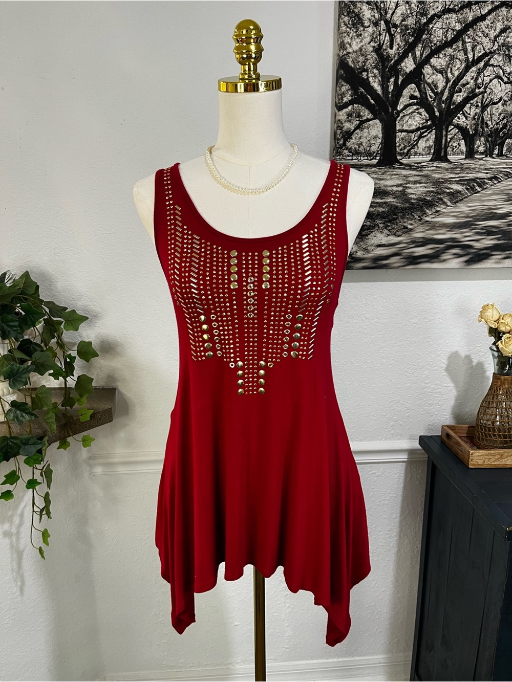 Women's Red Studded Swing Tank Top